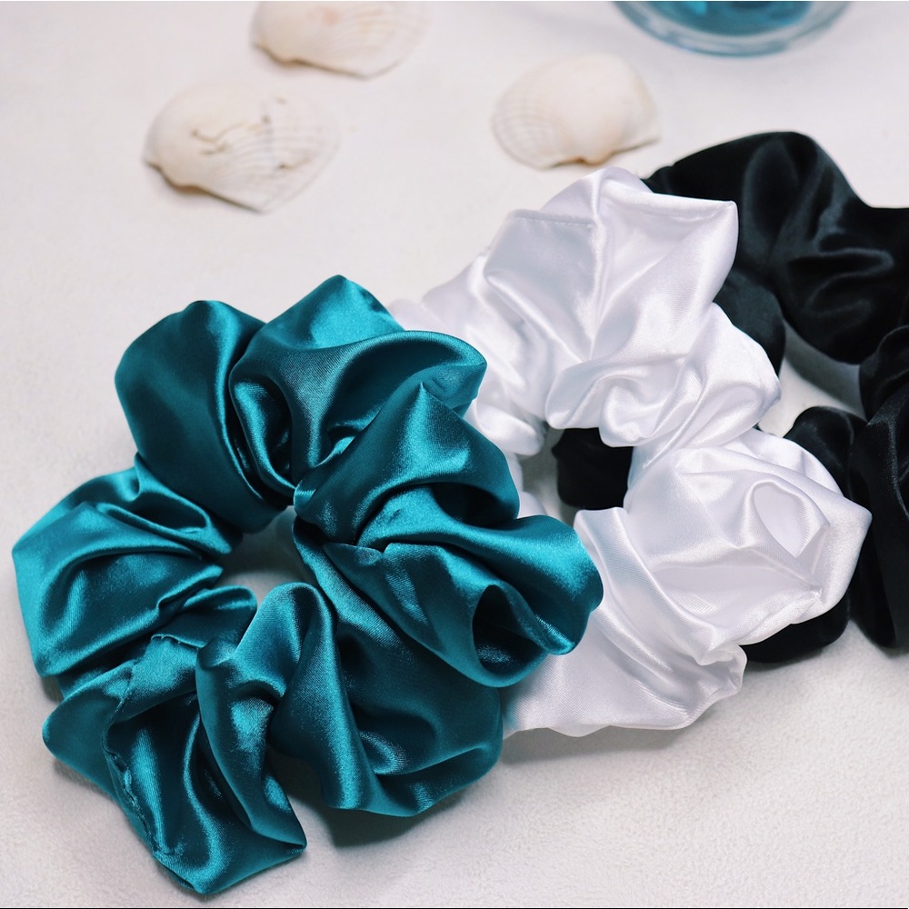 Oversized “less volume” Satin Scrunchie-Turquoise